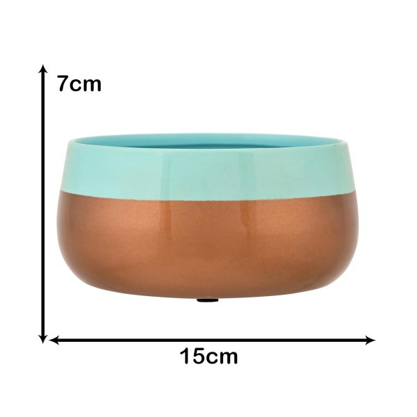 houzo cyan & copper metal planter with iron stand | modern decorative pot for succulents, cactus, herbs | indoor outdoor tabletop plant holder for home, balcony, garden | gift item