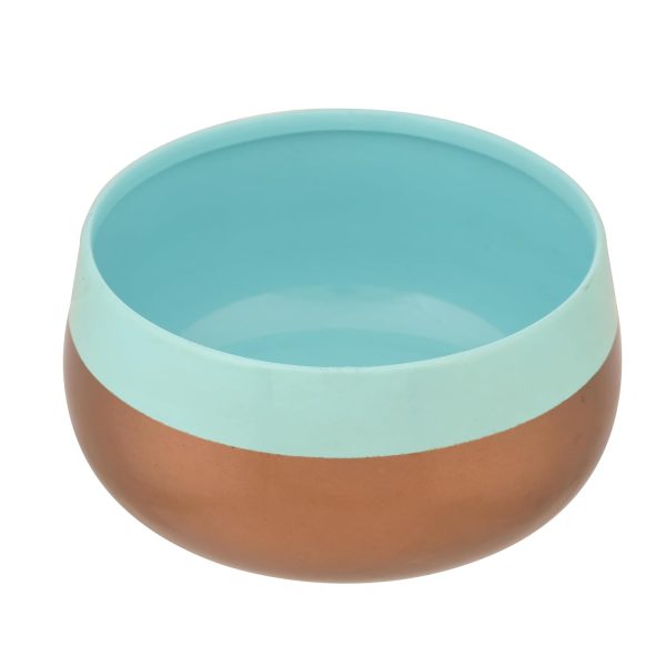 houzo cyan & copper metal planter with iron stand | modern decorative pot for succulents, cactus, herbs | indoor outdoor tabletop plant holder for home, balcony, garden | gift item