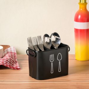 houzo black metal cutlery holder box | spoon fork knife chopstick organizer | compact tableware stand for kitchen countertop & drawer | multifunctional utensil storage container
