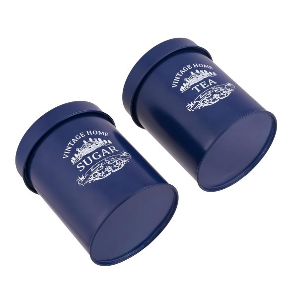 houzo tea & sugar container set of 2 (blue, 900ml) | airtight metal storage jars with lid | kitchen counter organizer | durable food grade pantry canisters for tea, sugar, spices