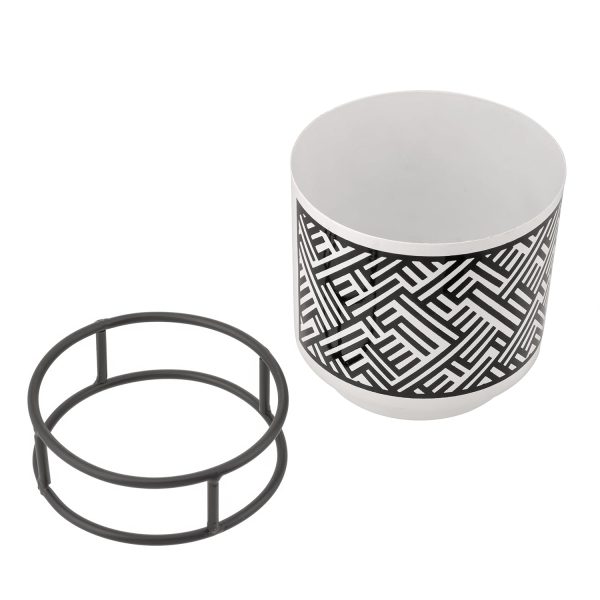houzo metal abstract design small planter with iron stand | modern indoor outdoor plant pot for succulents, herbs, home balcony garden decor | decorative flower pot (plant not included)