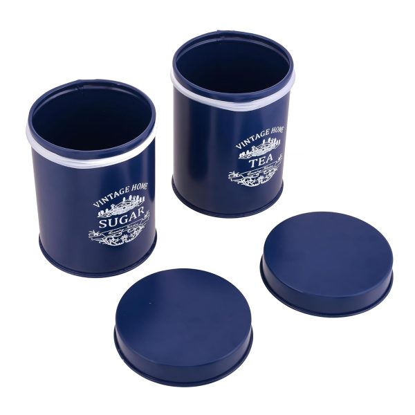 houzo tea & sugar container set of 2 (blue, 900ml) | airtight metal storage jars with lid | kitchen counter organizer | durable food grade pantry canisters for tea, sugar, spices