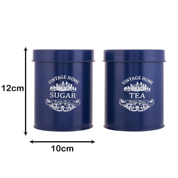 houzo tea & sugar container set of 2 (blue, 900ml) | airtight metal storage jars with lid | kitchen counter organizer | durable food grade pantry canisters for tea, sugar, spices