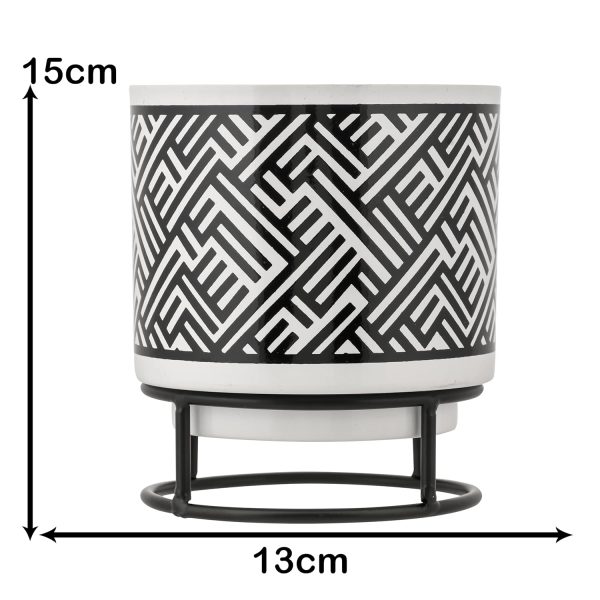 houzo metal abstract design small planter with iron stand | modern indoor outdoor plant pot for succulents, herbs, home balcony garden decor | decorative flower pot (plant not included)