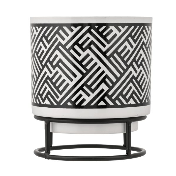 houzo metal abstract design small planter with iron stand | modern indoor outdoor plant pot for succulents, herbs, home balcony garden decor | decorative flower pot (plant not included)