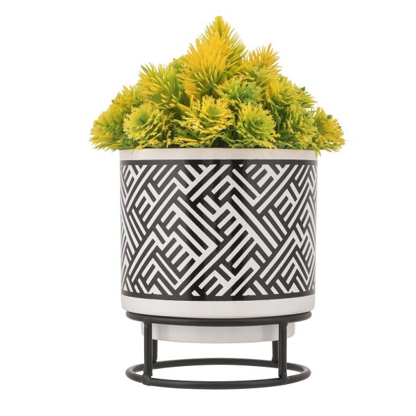 houzo metal abstract design small planter with iron stand | modern indoor outdoor plant pot for succulents, herbs, home balcony garden decor | decorative flower pot (plant not included)