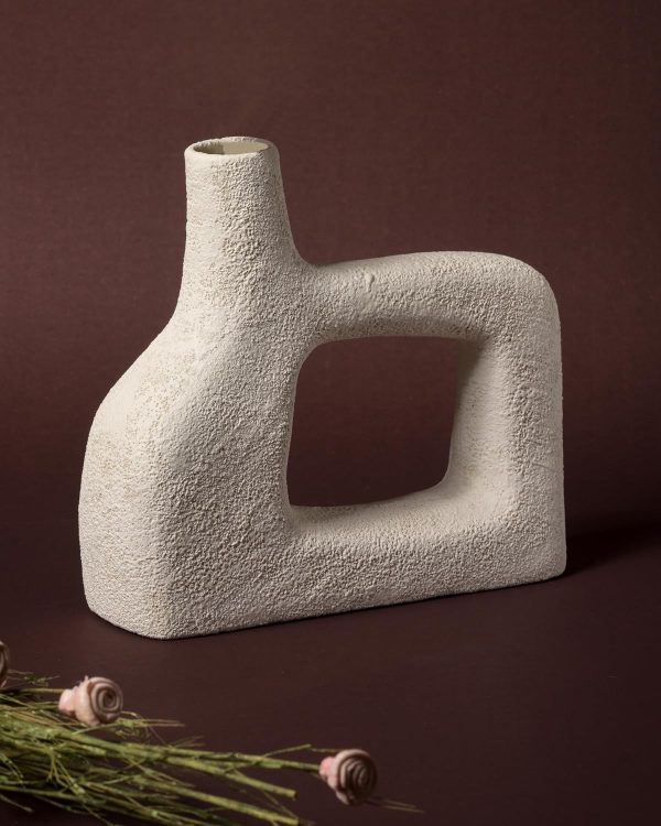 houzo white textured ceramic flower vase | ancient egyptian inspired home decor accent | ideal for pampas grass, fresh & dried flowers | modern centerpiece for living room & tabletop